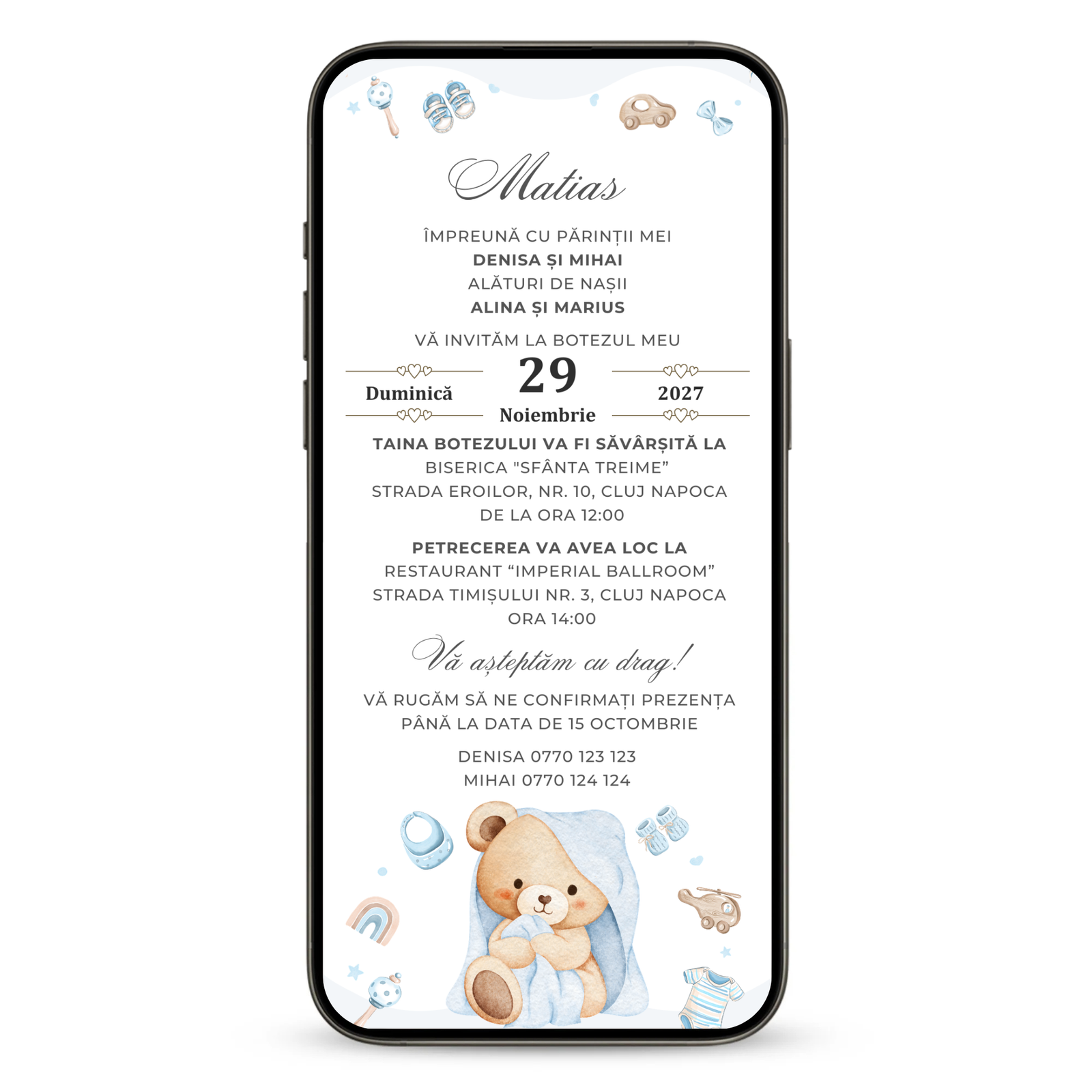 Invitatie Botez Bed Time, Format Digital-BalloonEvents.ro
