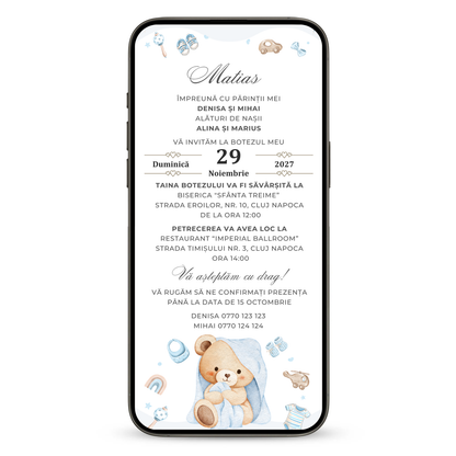 Invitatie Botez Bed Time, Format Digital-BalloonEvents.ro