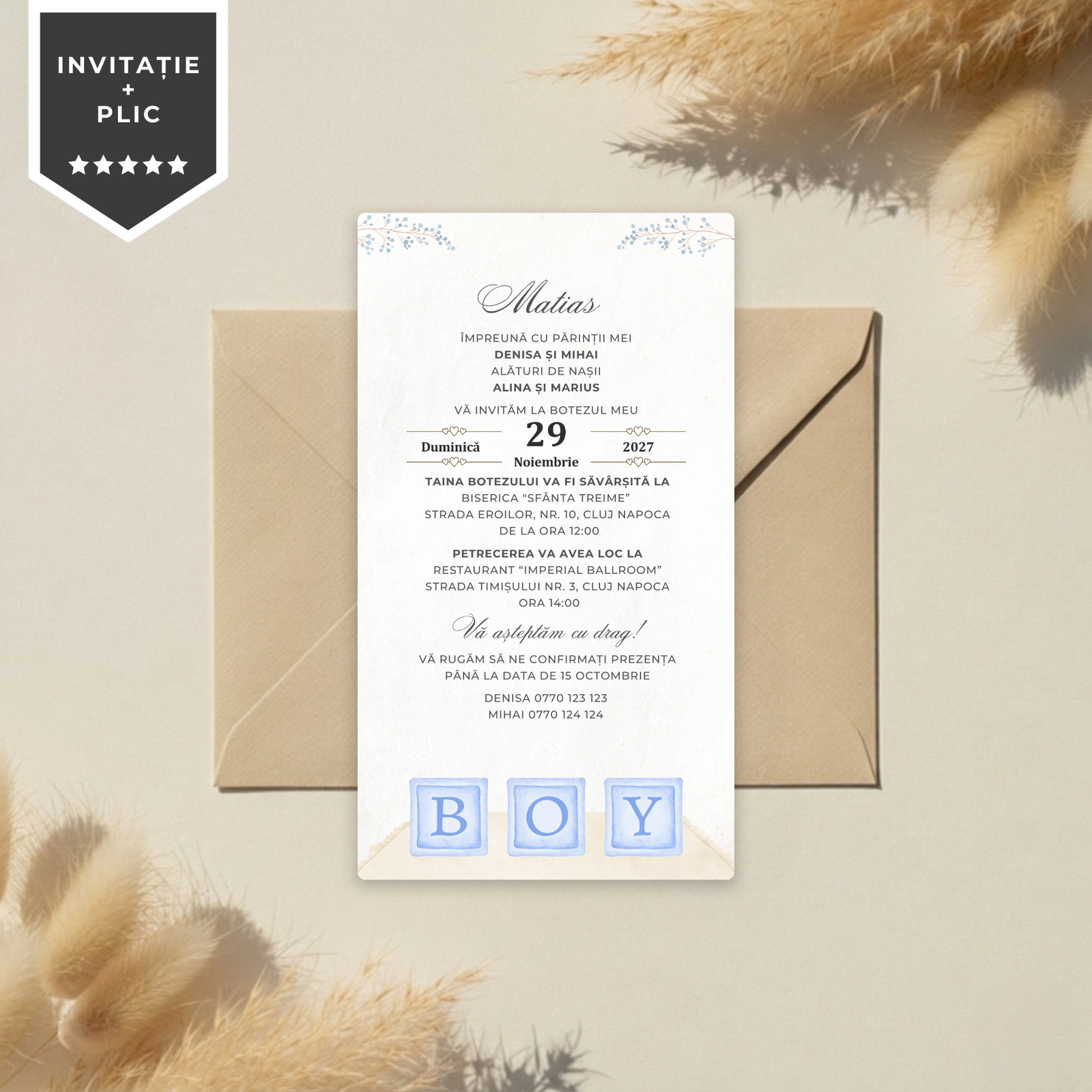 Invitatie Botez Blue Baby Boy, Format Digital-BalloonEvents.ro
