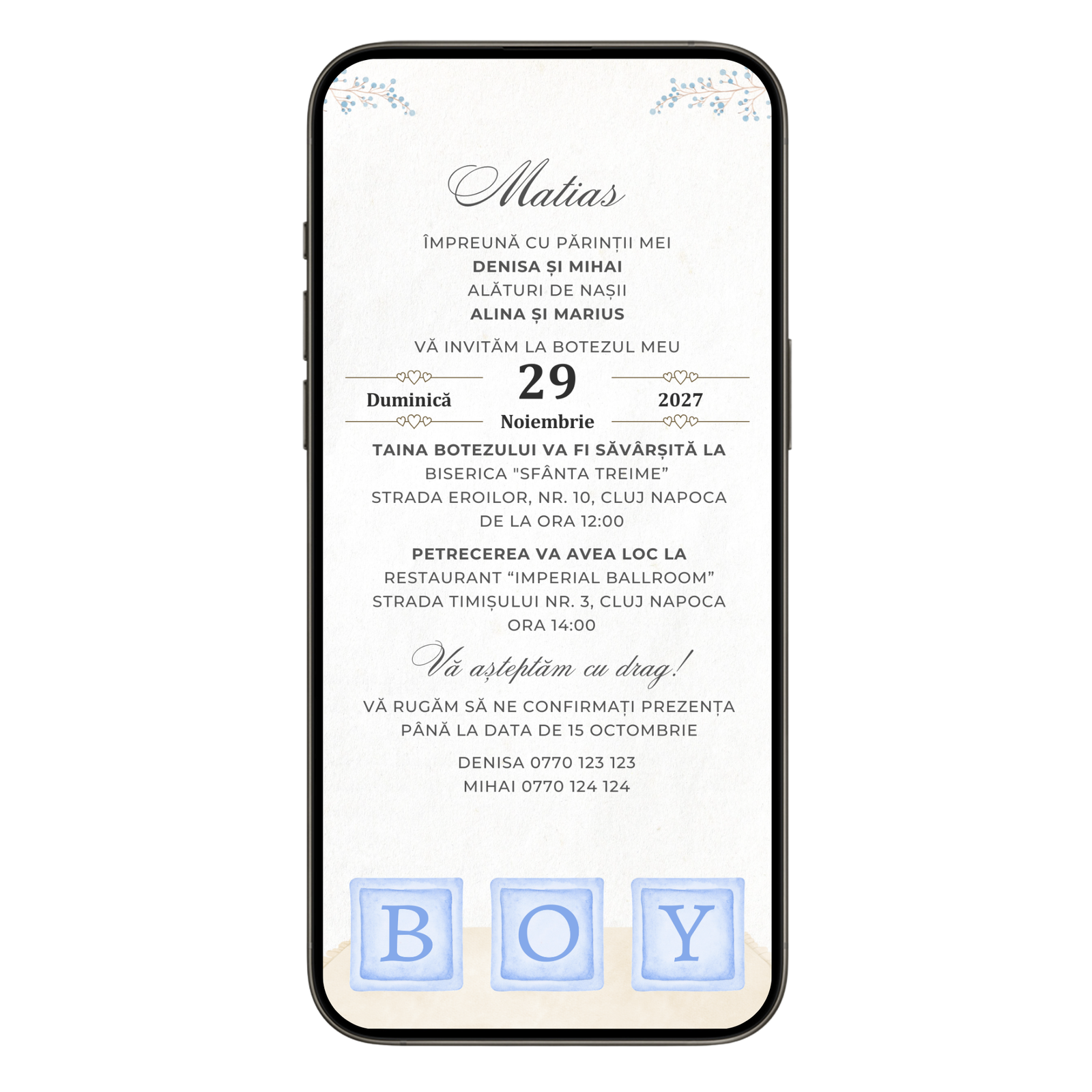 Invitatie Botez Blue Baby Boy, Format Digital-BalloonEvents.ro