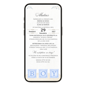 Invitatie Botez Blue Baby Boy, Format Digital-BalloonEvents.ro
