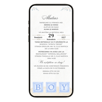 Invitatie Botez Blue Baby Boy, Format Digital-BalloonEvents.ro