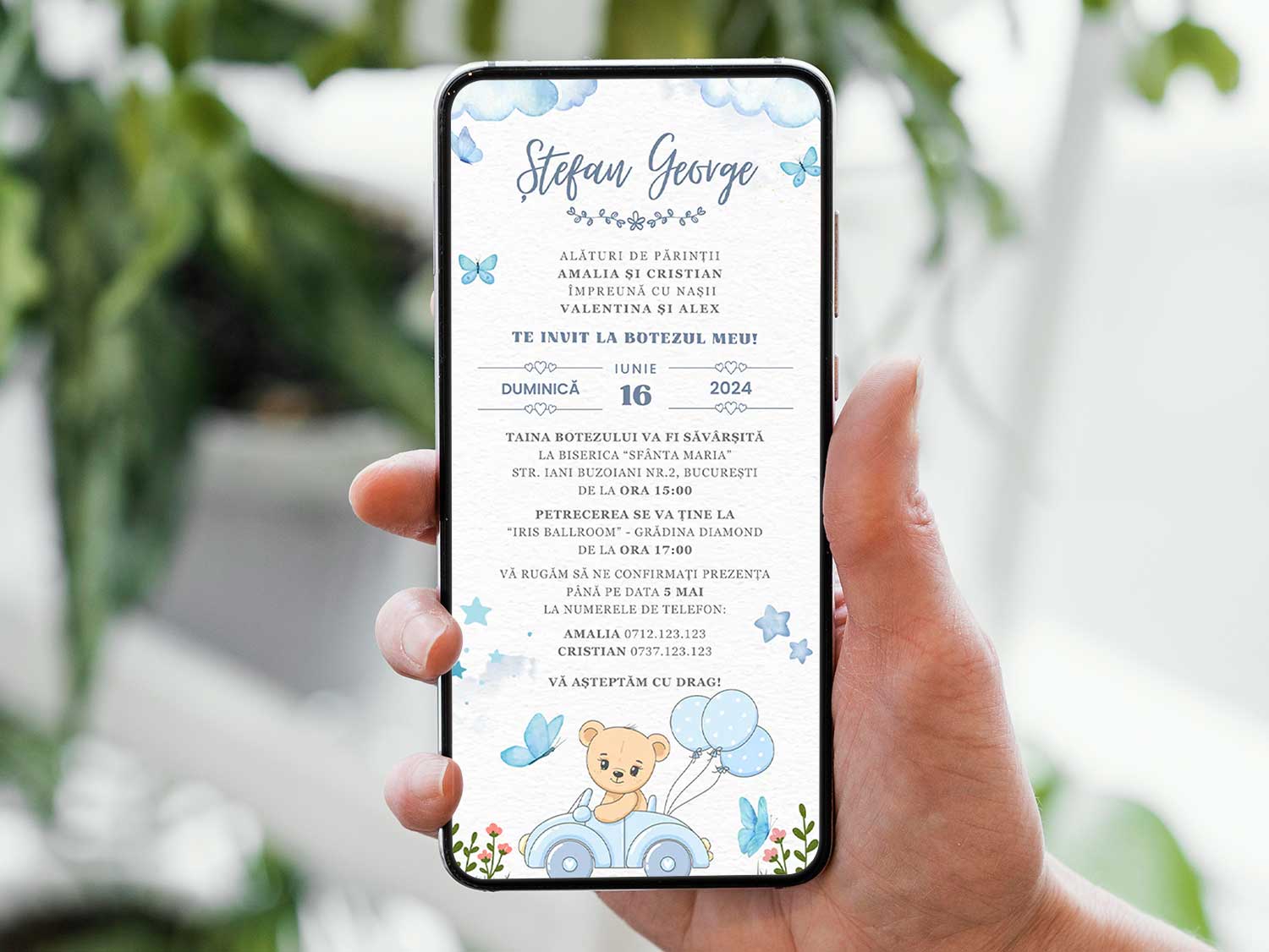 Invitatie Botez Blue Bear, Format Digital