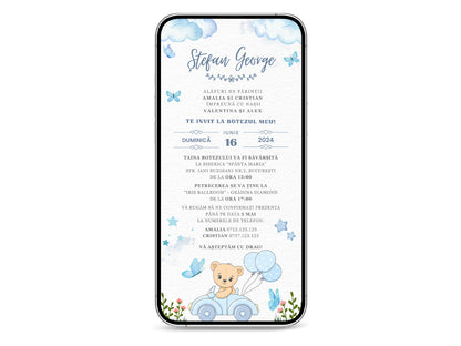 Invitatie Botez Blue Bear, Format Digital