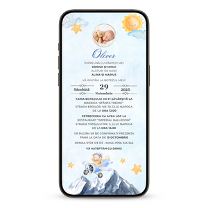 Invitatie Botez Blue Mountains, Format Digital-BalloonEvents.ro