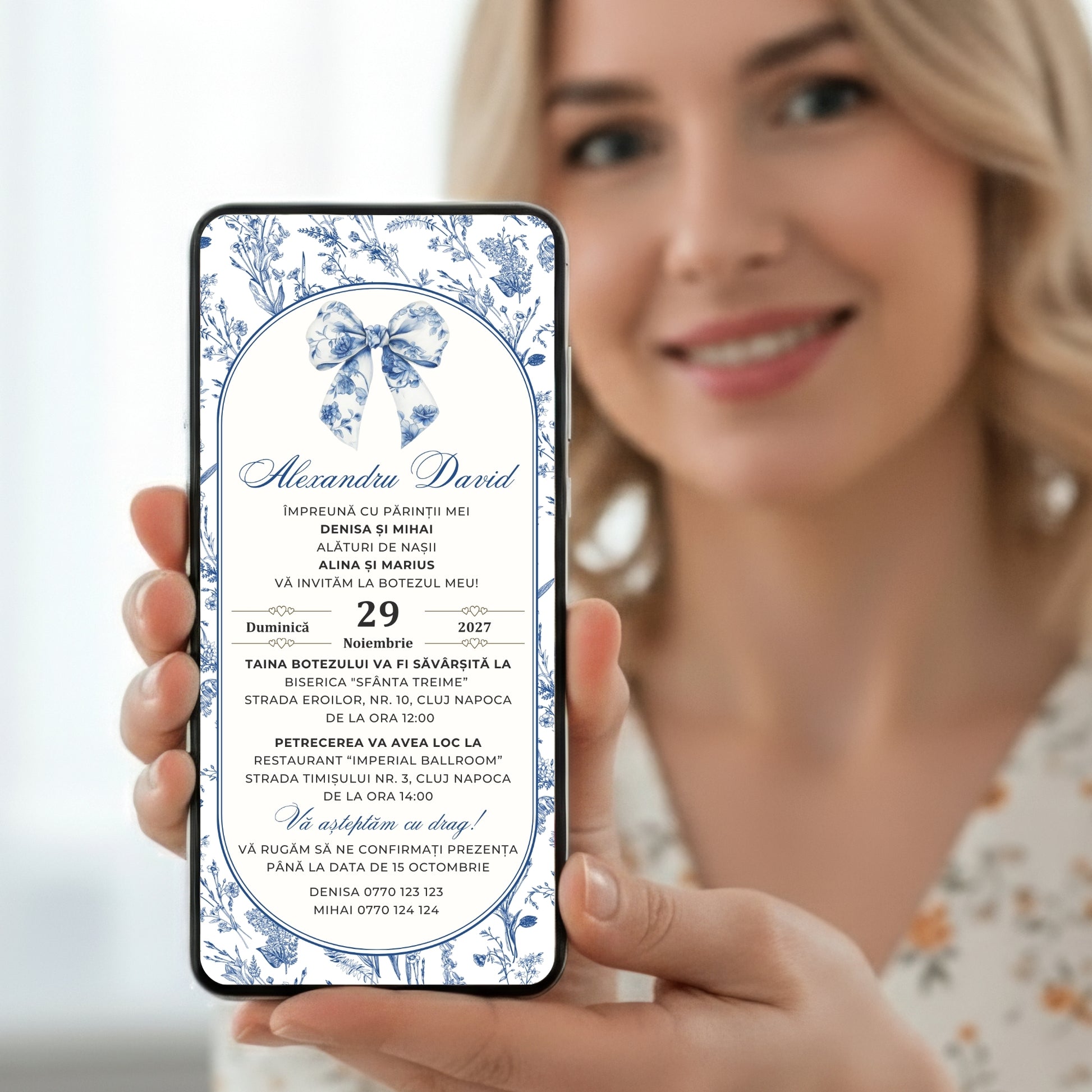 Invitatie Botez Blue Symphony, Format Digital-BalloonEvents.ro