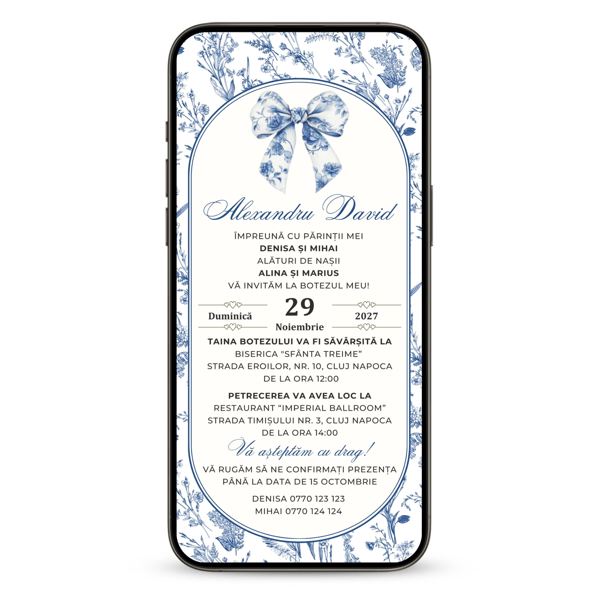 Invitatie Botez Blue Symphony, Format Digital-BalloonEvents.ro