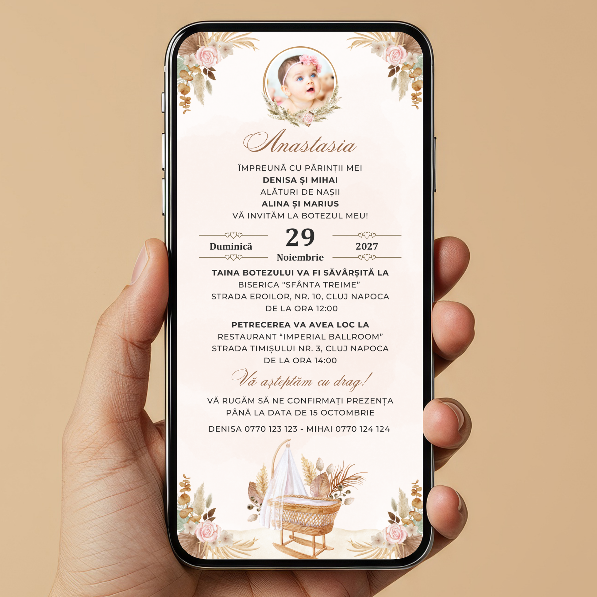 Invitatie Botez Boho, Format Digital-BalloonEvents.ro