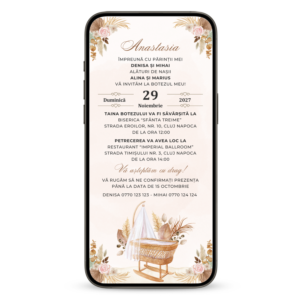 Invitatie Botez Boho, Format Digital-BalloonEvents.ro