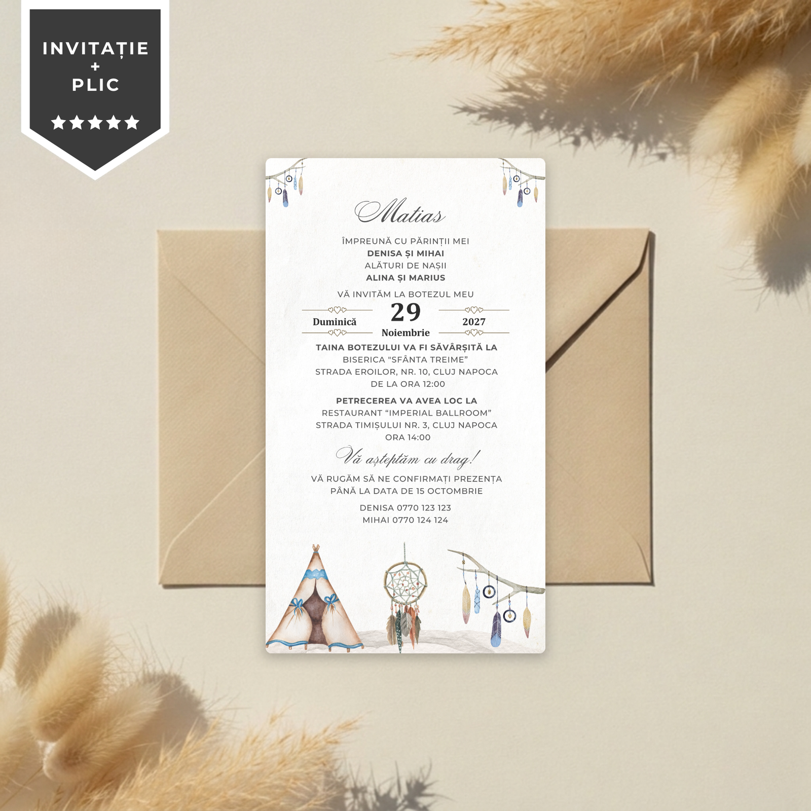 Invitatie Botez Boho Woho Cort, Format Digital-BalloonEvents.ro