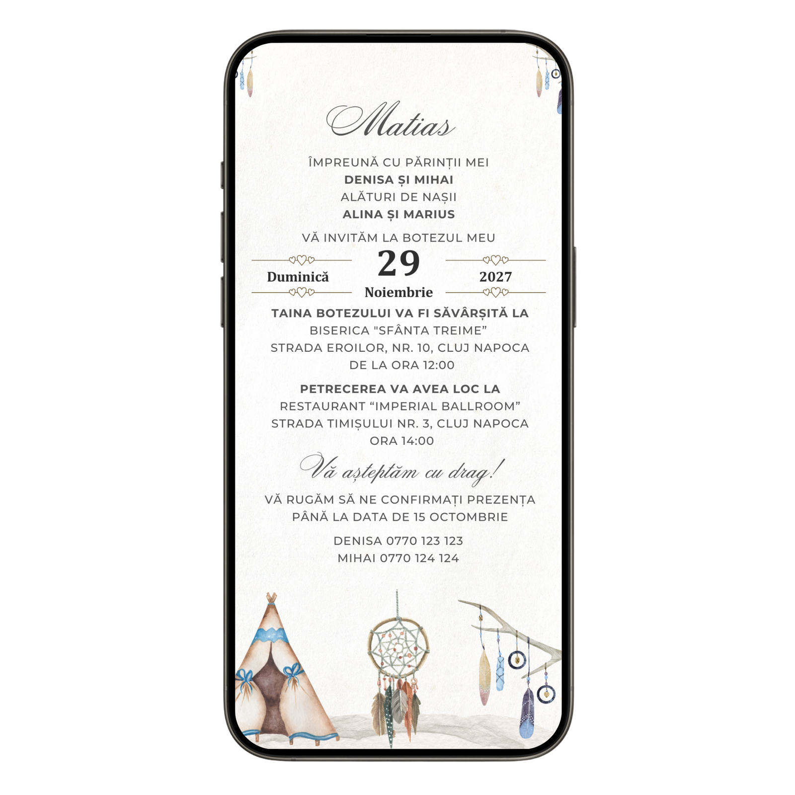 Invitatie Botez Boho Woho Cort, Format Digital-BalloonEvents.ro