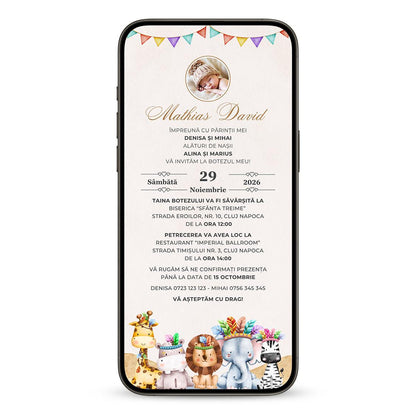 Invitatie Botez Boho Woho, Format Digital-BalloonEvents.ro