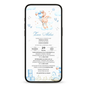 Invitatie Botez Bunny Boy, Format Digital-BalloonEvents.ro
