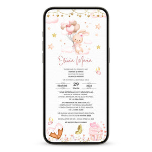 Invitatie Botez Bunny Heart, Format Digital-BalloonEvents.ro