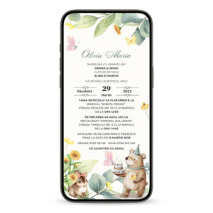 Invitatie Botez Bunny and Bear, Format Digital-BalloonEvents.ro