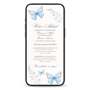 Invitatie Botez Butterfly Boy, Format Digital-BalloonEvents.ro