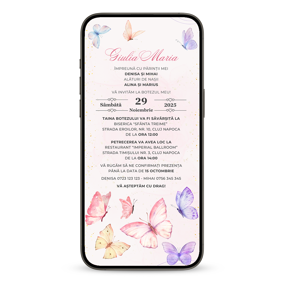 Invitatie Botez Butterfly, Format Digital-BalloonEvents.ro