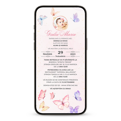 Invitatie Botez Butterfly, Format Digital-BalloonEvents.ro