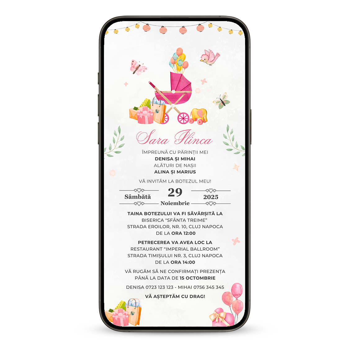 Invitatie Botez Cadouri, Format Digital-BalloonEvents.ro