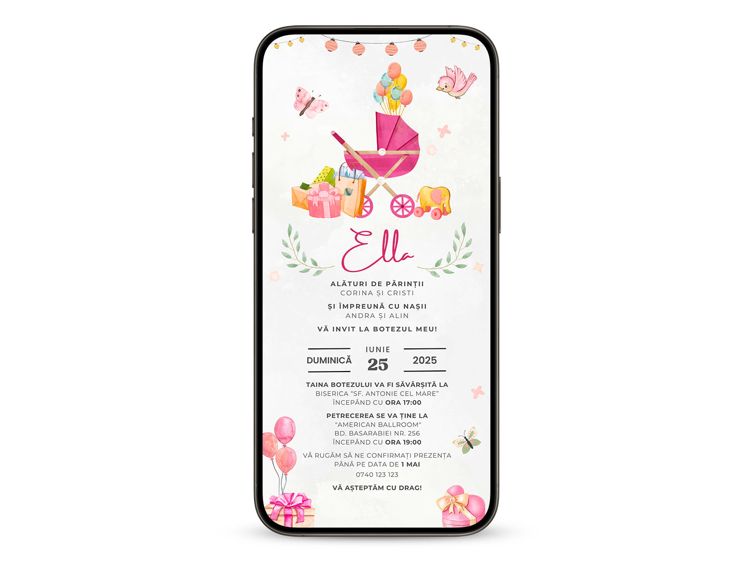 Invitatie Botez Cadouri, Format Digital