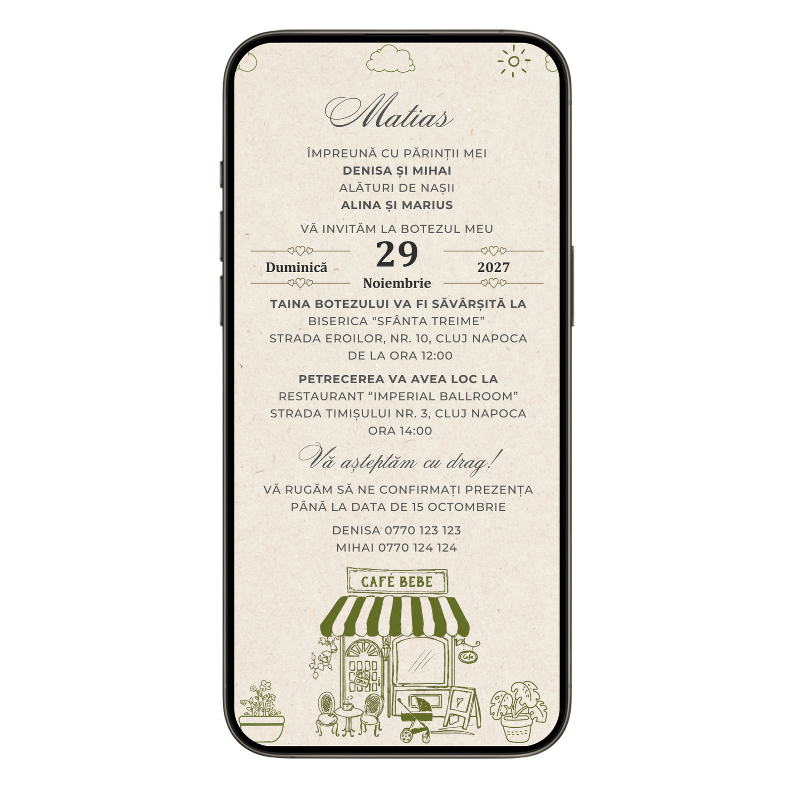 Invitatie Botez Cafe Bebe, Format Digital-BalloonEvents.ro