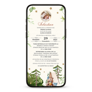 Invitatie Botez Camping Bear, Format Digital-BalloonEvents.ro