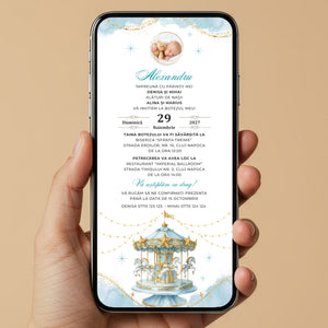 Invitatie Botez Carousel Boy, Format Digital