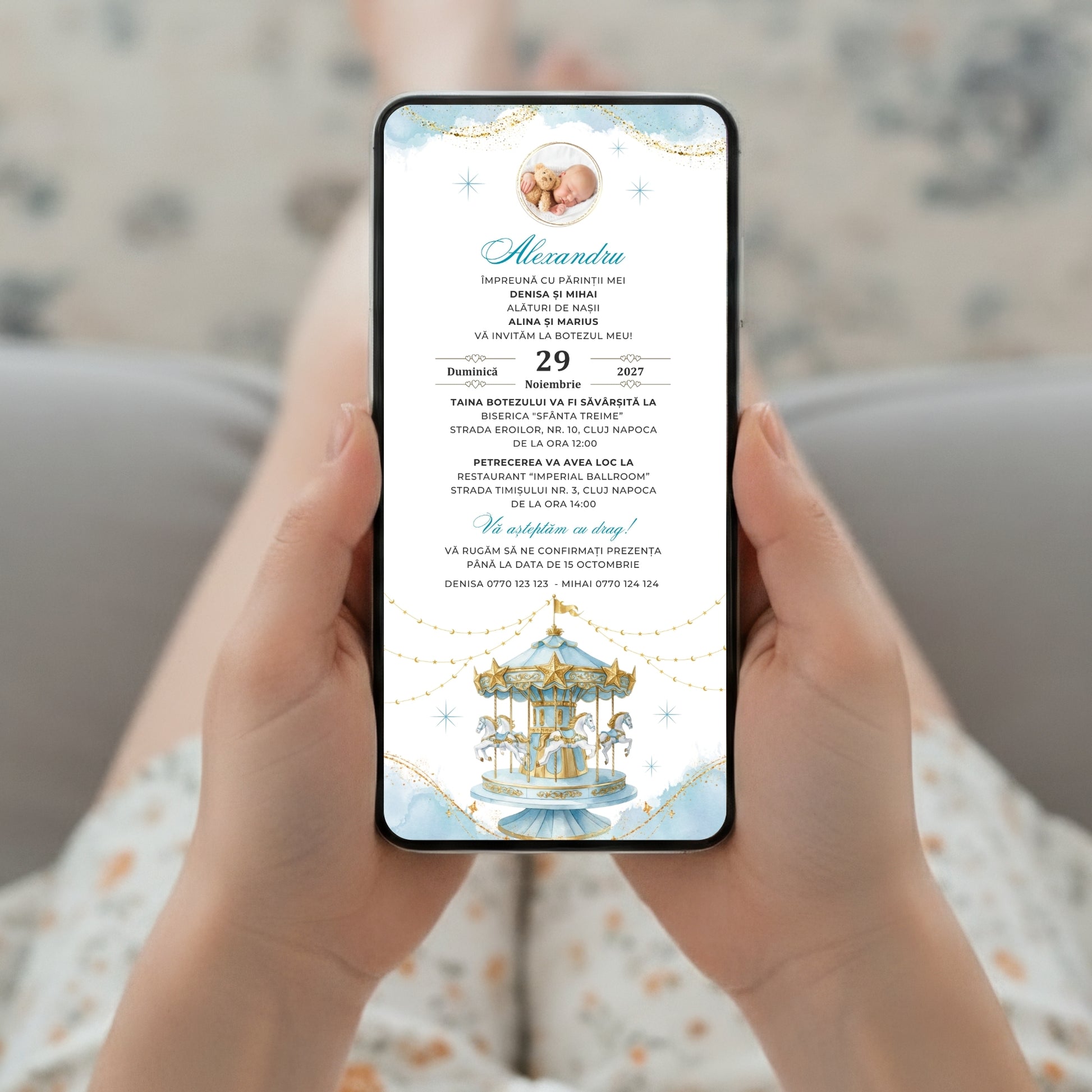 Invitatie Botez Carousel Boy, Format Digital-BalloonEvents.ro