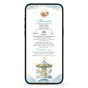 Invitatie Botez Carousel Boy, Format Digital