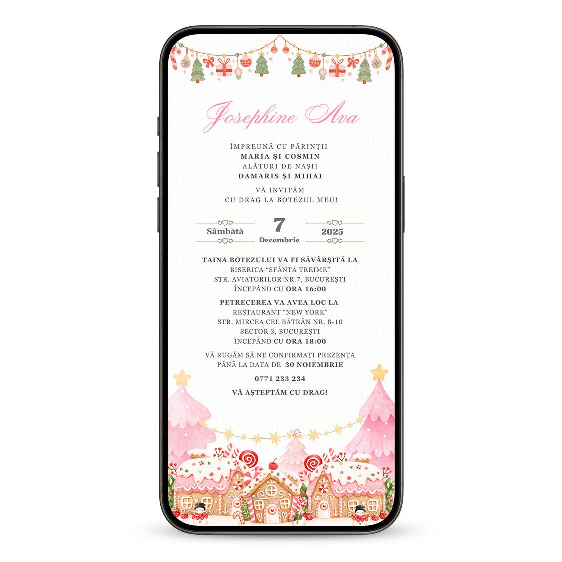 Invitatie Botez Christmas City, Format Digital-BalloonEvents.ro