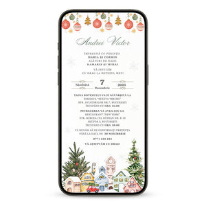 Invitatie Botez Christmas Town, Format Digital-BalloonEvents.ro