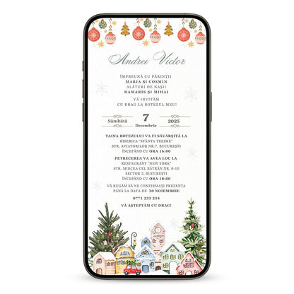 Invitatie Botez Christmas Town, Format Digital-BalloonEvents.ro