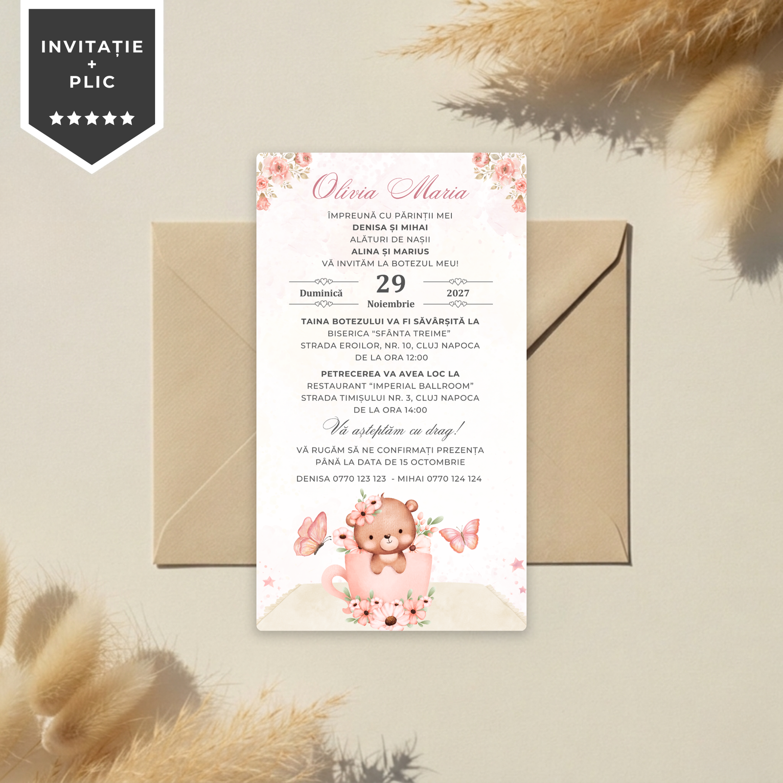 Invitatie Botez Cute Baby Bear, Format Digital-BalloonEvents.ro