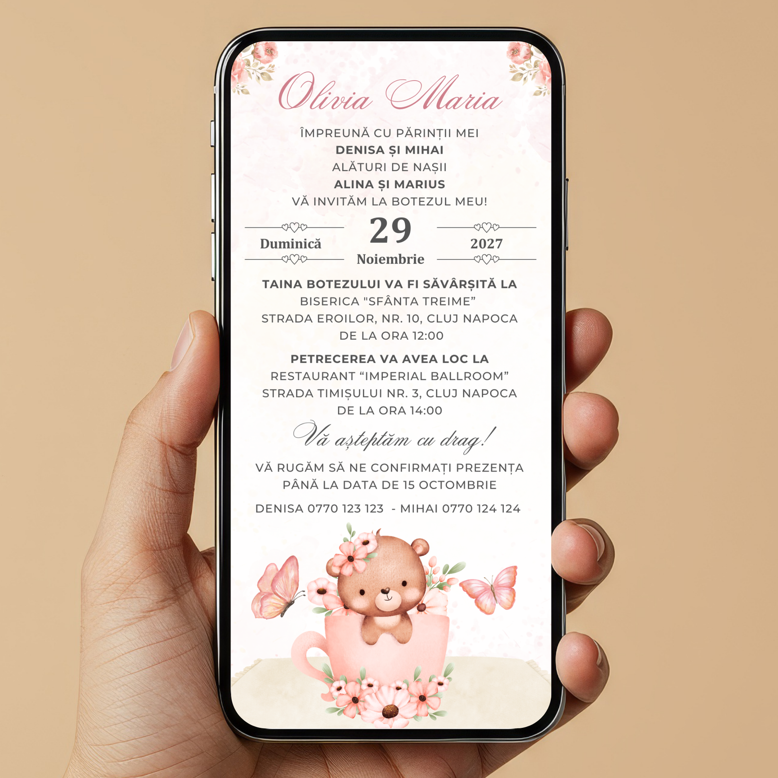 Invitatie Botez Cute Baby Bear, Format Digital-BalloonEvents.ro