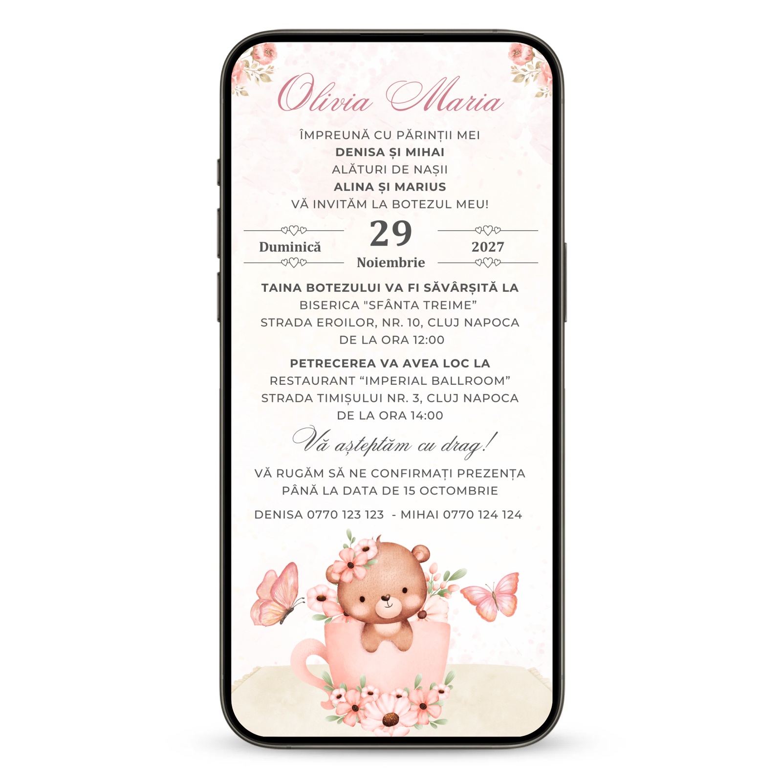 Invitatie Botez Cute Baby Bear, Format Digital-BalloonEvents.ro