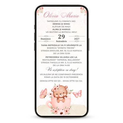 Invitatie Botez Cute Baby Bear, Format Digital-BalloonEvents.ro