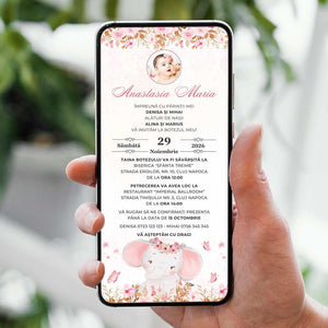 Invitatie Botez Cute Baby Elephant, Format Digital-BalloonEvents.ro