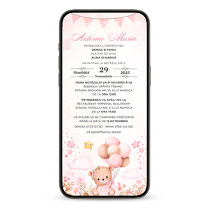 Invitatie Botez Cute Bear, Format Digital