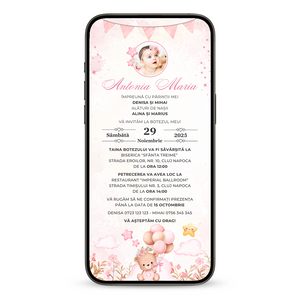 Invitatie Botez Cute Bear, Format Digital-BalloonEvents.ro