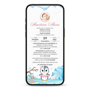 Invitatie Botez Cute Penguin, Format Digital-BalloonEvents.ro