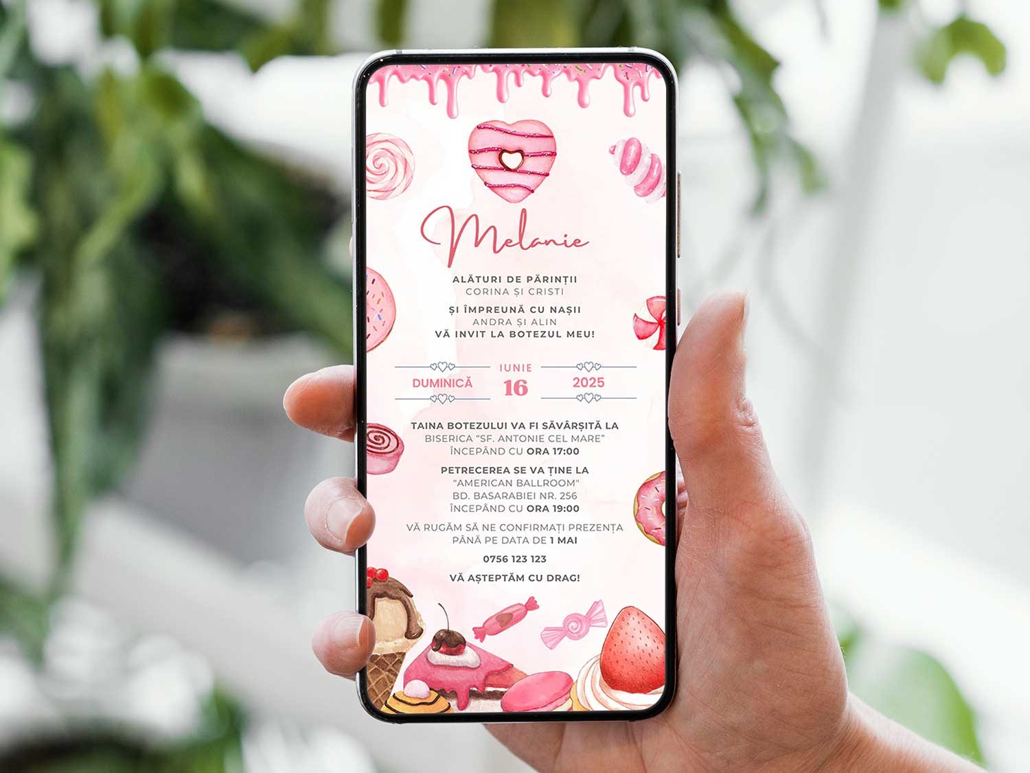 Invitatie Botez Donuts, Format Digital