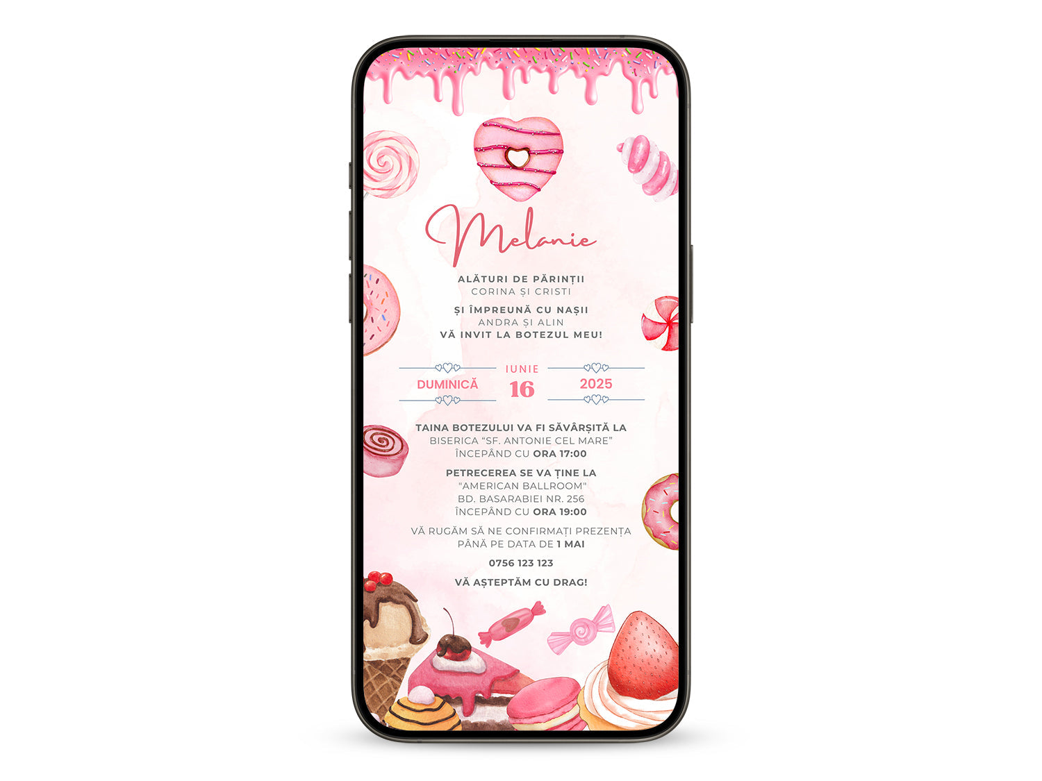 Invitatie Botez Donuts, Format Digital