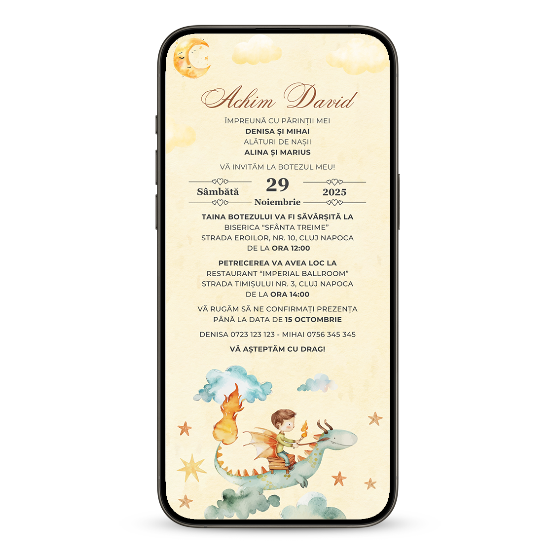 Invitatie Botez Dragon Knight, Format Digital-BalloonEvents.ro