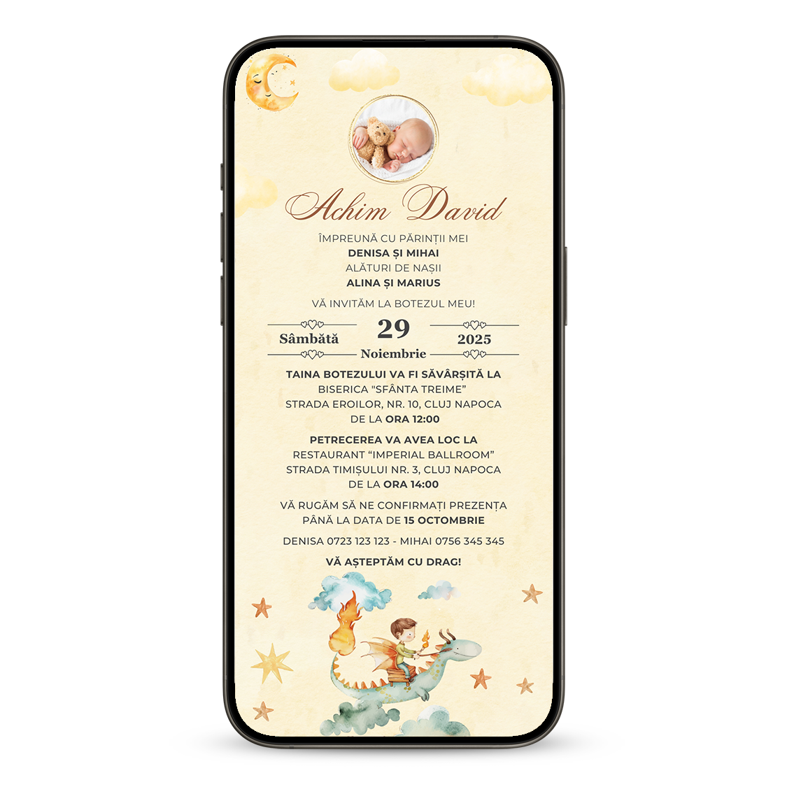 Invitatie Botez Dragon Knight, Format Digital-BalloonEvents.ro