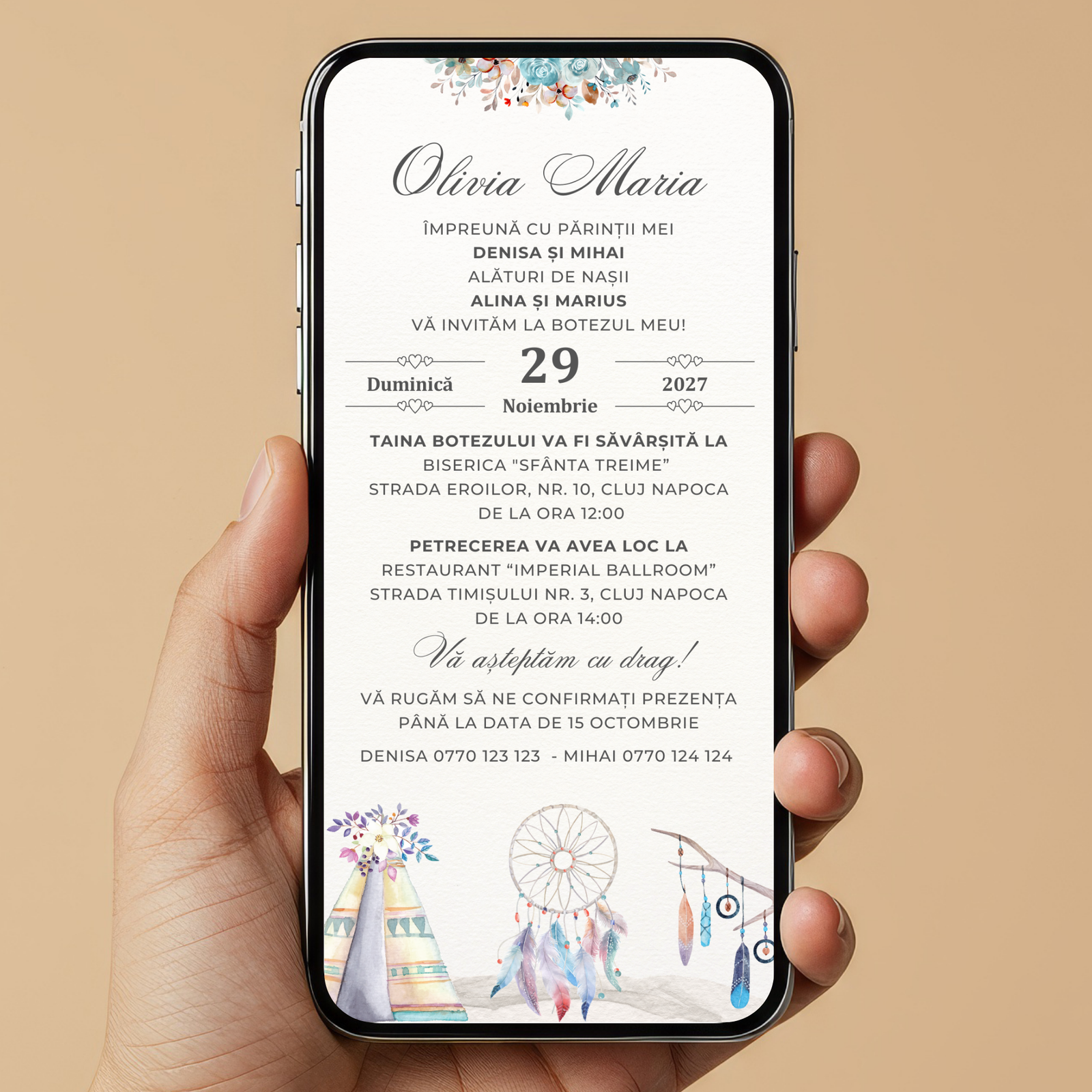 Invitatie Botez Dreamcatcher Baby, Format Digital-BalloonEvents.ro