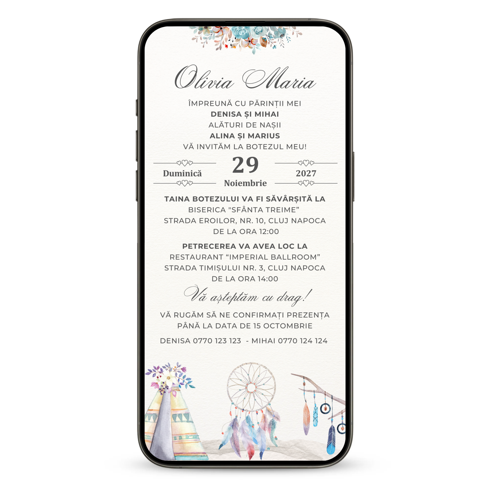 Invitatie Botez Dreamcatcher Baby, Format Digital-BalloonEvents.ro