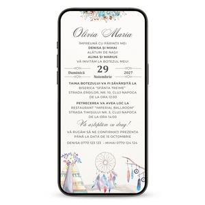 Invitatie Botez Dreamcatcher Baby, Format Digital-BalloonEvents.ro