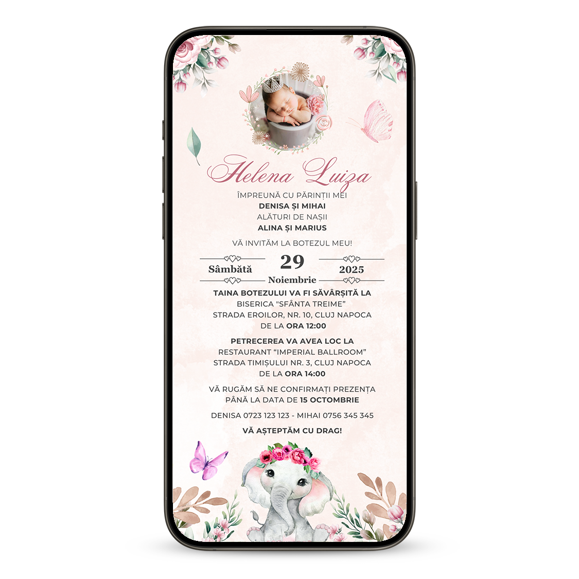 Invitatie Botez Elefantel, Format Digital-BalloonEvents.ro