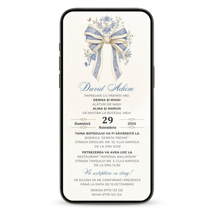 Invitatie Botez Elegant Baby Boy, Format Digital-BalloonEvents.ro