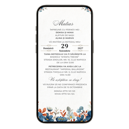 Invitatie Botez Elegant Blue, Format Digital-BalloonEvents.ro